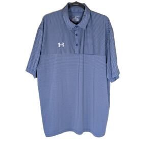 Under Armour Performance HeatGear Polo Shirt Mens XXL Blue/Gray Stripe Golf